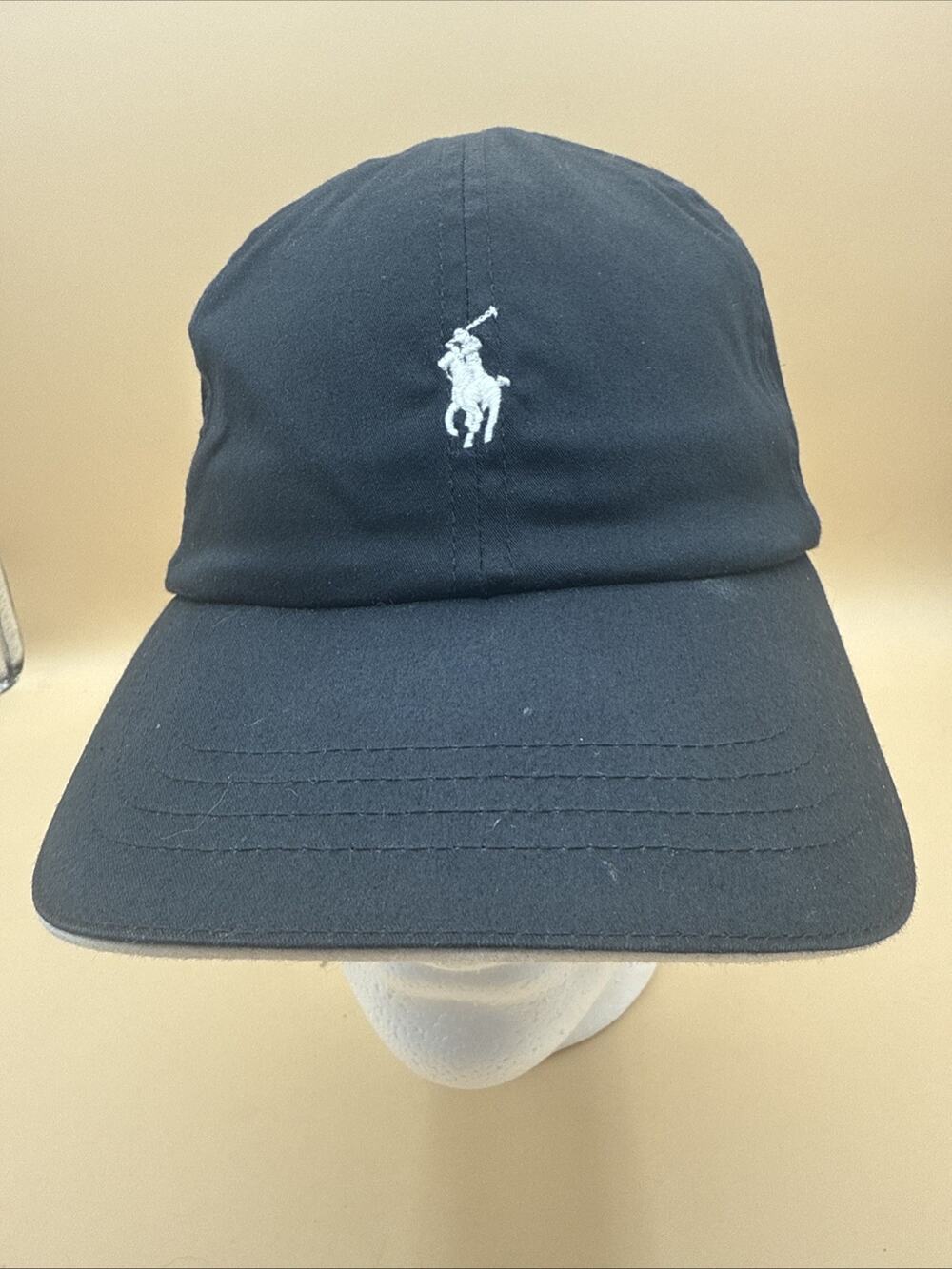 Polo Ralph Lauren Golf Black Cap Hat White Logo Multi-Color Striped D-Ring Strap